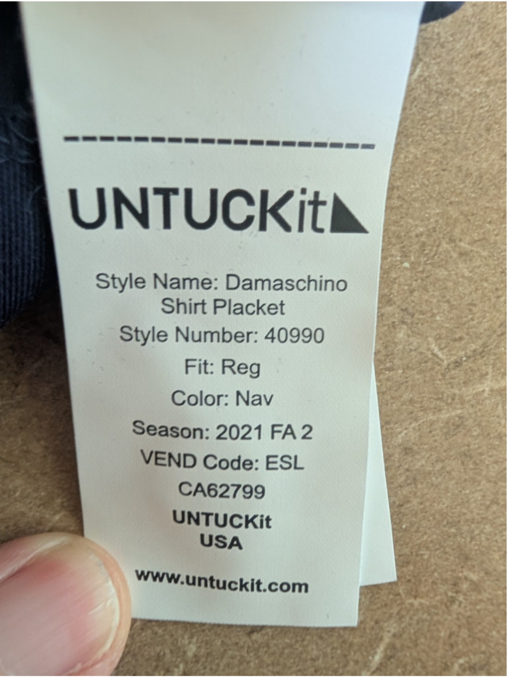 Untuckit Long Sleeve Damaschino Reg. Fit Shirt Placket Navy Size Medium - Picture 8 of 10